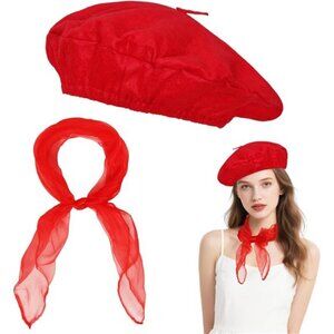Classic French Beret Hats for Women Man Painter Hat Beret with Silky Scarf
